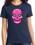 Ladies Halloween T-shirt Pink Sugar Skull Tee - Yoga Clothing for You