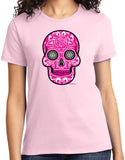 Ladies Halloween T-shirt Pink Sugar Skull Tee - Yoga Clothing for You