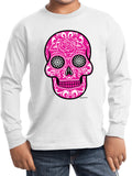 Kids Halloween T-shirt Pink Sugar Skull Youth Long Sleeve - Yoga Clothing for You