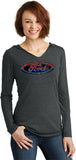 Ladies Ford Oval T-shirt Distressed Logo Tri Blend Hoodie - Yoga Clothing for You