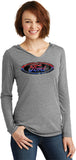 Ladies Ford Oval T-shirt Distressed Logo Tri Blend Hoodie - Yoga Clothing for You