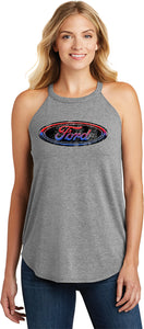 Ford Oval Tank Top Distressed Logo Ladies Tri Rocker Tanktop - Yoga Clothing for You