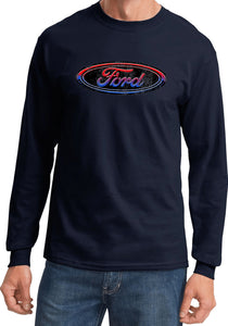 Ford Oval T-shirt Distressed Logo Long Sleeve - Yoga Clothing for You