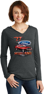 Ladies Ford T-shirt 1977 Mustang Tri Blend Hoodie - Yoga Clothing for You