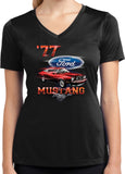 Ladies Ford T-shirt 1977 Mustang Moisture Wicking V-Neck - Yoga Clothing for You