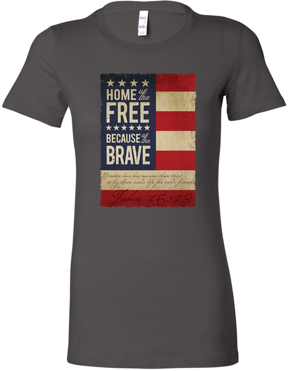 Ladies USA T-shirt Home of the Brave Longer Length Tee - Yoga Clothing for You