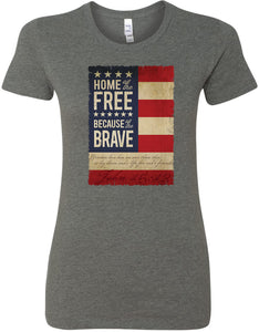 Ladies USA T-shirt Home of the Brave Longer Length Tee - Yoga Clothing for You