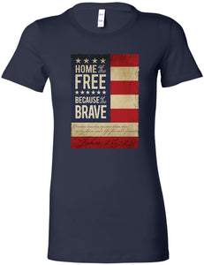 Ladies USA T-shirt Home of the Brave Longer Length Tee - Yoga Clothing for You