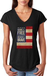 Ladies USA T-shirt Home of the Brave Triblend V-Neck - Yoga Clothing for You