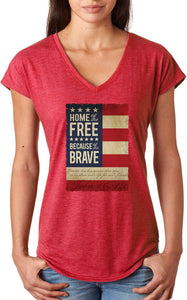 Ladies USA T-shirt Home of the Brave Triblend V-Neck - Yoga Clothing for You