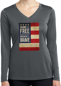 Ladies USA T-shirt Home of the Brave Dry Wicking Long Sleeve - Yoga Clothing for You