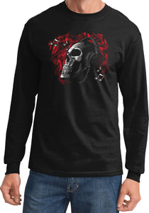 Skull T-shirt Headphones Long Sleeve - Yoga Clothing for You