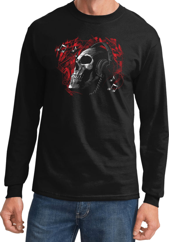 Skull T-shirt Headphones Long Sleeve - Yoga Clothing for You