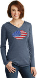 Ladies USA T-shirt Patriotic Lips Tri Blend Hoodie - Yoga Clothing for You