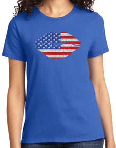 Ladies USA T-shirt Patriotic Lips Tee - Yoga Clothing for You