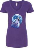 Ladies Wolf and Moon T-shirt Call of the Wild V-Neck - Yoga Clothing for You