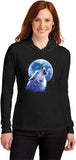 Ladies Wolf and Moon T-shirt Call of the Wild Hooded Shirt - Yoga Clothing for You