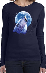 Ladies Wolf and Moon T-shirt Call of the Wild Long Sleeve - Yoga Clothing for You