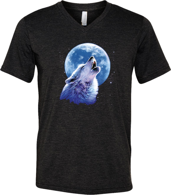 Wolf and Moon T-shirt Call of the Wild Tri Blend V-Neck - Yoga Clothing for You