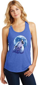 Ladies Wolf and Moon Tank Top Call of the Wild Racerback - Yoga Clothing for You