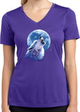 Ladies Wolf and Moon T-shirt Call of the Wild Dry Wicking V-Neck - Yoga Clothing for You