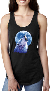 Ladies Wolf and Moon Tank Top Call of the Wild Ideal Racerback - Yoga Clothing for You