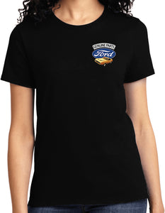 Ladies Ford Mustang T-Shirt Genuine Parts Pocket Print - Yoga Clothing for You