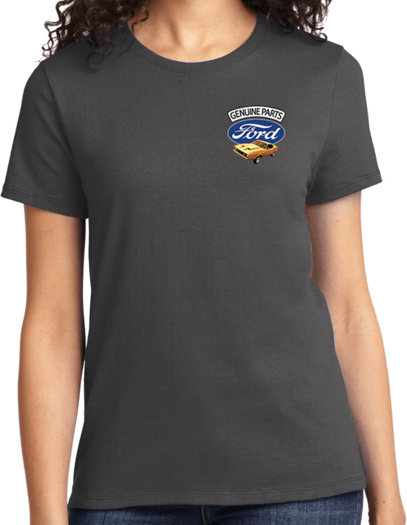 Ladies Ford Mustang T-Shirt Genuine Parts Pocket Print - Yoga Clothing for You