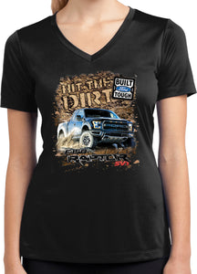 Ladies Ford F-150 T-shirt Hit The Dirt Moisture Wicking V-Neck - Yoga Clothing for You