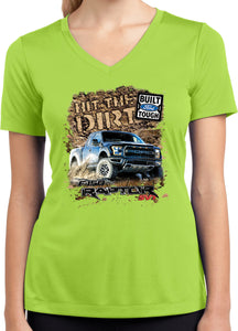 Ladies Ford F-150 T-shirt Hit The Dirt Moisture Wicking V-Neck - Yoga Clothing for You