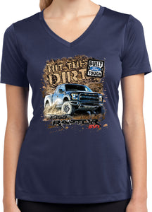 Ladies Ford F-150 T-shirt Hit The Dirt Moisture Wicking V-Neck - Yoga Clothing for You