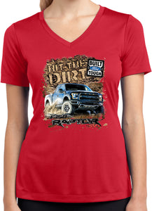 Ladies Ford F-150 T-shirt Hit The Dirt Moisture Wicking V-Neck - Yoga Clothing for You