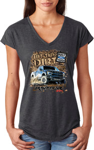 Ladies Ford F-150 T-shirt Hit The Dirt Triblend V-Neck - Yoga Clothing for You