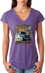 Ladies Ford F-150 T-shirt Hit The Dirt Triblend V-Neck - Yoga Clothing for You