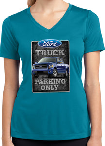 Ford Truck T-shirt Parking Sign Ladies Dry Wicking V-Neck - Yoga Clothing for You