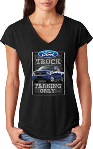 Ladies Ford Truck T-shirt Parking Sign Triblend V-Neck - Yoga Clothing for You