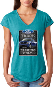 Ladies Ford Truck T-shirt Parking Sign Triblend V-Neck - Yoga Clothing for You