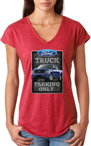 Ladies Ford Truck T-shirt Parking Sign Triblend V-Neck - Yoga Clothing for You