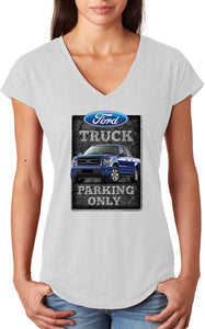 Ladies Ford Truck T-shirt Parking Sign Triblend V-Neck - Yoga Clothing for You