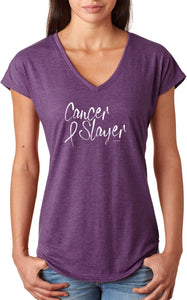 Cancer Awareness Cancer Slayer Ladies Tri Blend V-neck Shirt - Yoga Clothing for You