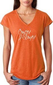 Cancer Awareness Cancer Slayer Ladies Tri Blend V-neck Shirt - Yoga Clothing for You