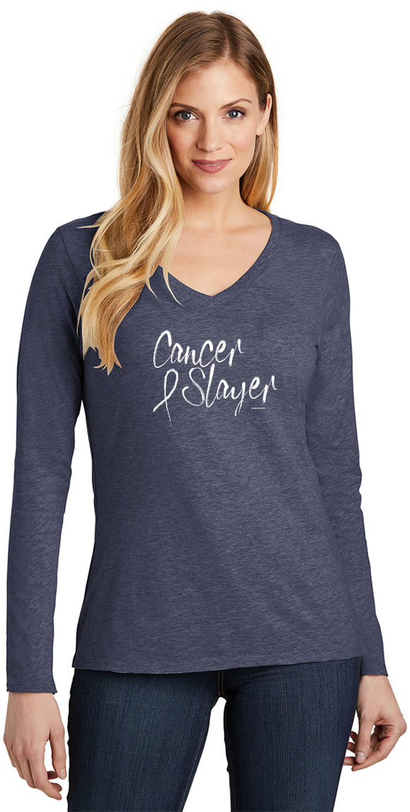 Cancer Awareness Cancer Slayer Long Sleeve V-neck - Yoga Clothing for You