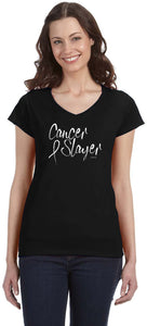 Cancer Awareness Cancer Slayer Ladies Cotton V-neck Shirt - Yoga Clothing for You