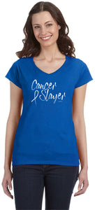 Cancer Awareness Cancer Slayer Ladies Cotton V-neck Shirt - Yoga Clothing for You