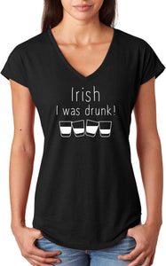 St Patricks Day Irish I Was Drunk Ladies Tri Blend V-neck Shirt - Yoga Clothing for You