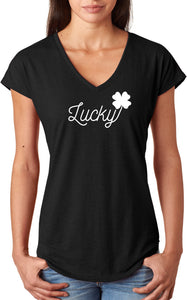 St Patricks Day Lucky Ladies Tri Blend V-neck Shirt - Yoga Clothing for You