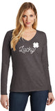 St Patricks Day Lucky Ladies Long Sleeve V-neck Shirt - Yoga Clothing for You