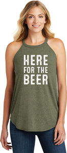 St Patricks Day Here for the Beer Ladies Tri Rocker Tank Top - Yoga Clothing for You