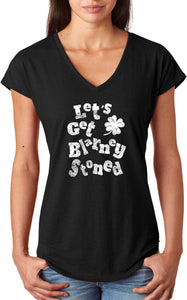 St Patricks Day Lets Get Blarney Stoned Ladies Tri Blend V-neck Shirt - Yoga Clothing for You