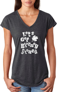 St Patricks Day Lets Get Blarney Stoned Ladies Tri Blend V-neck Shirt - Yoga Clothing for You